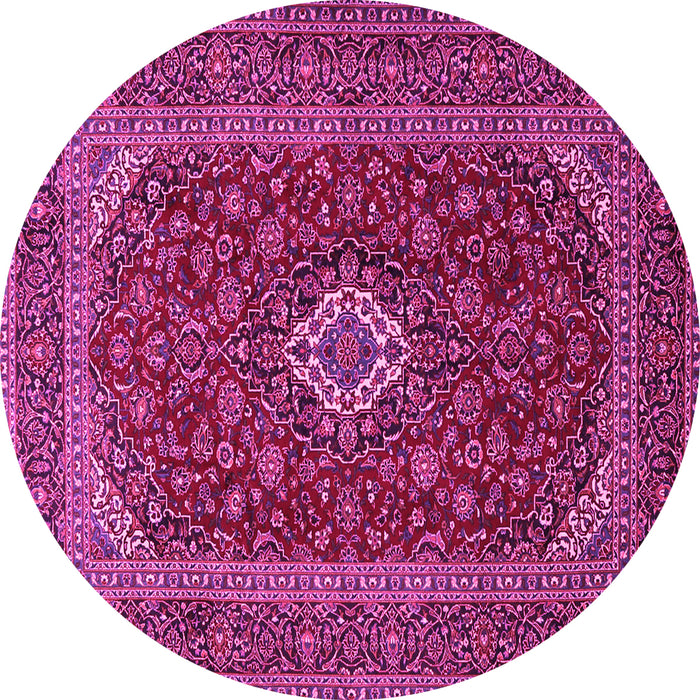 Round Machine Washable Medallion Pink Traditional Rug, wshtr2120pnk