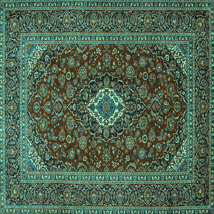 Square Machine Washable Medallion Turquoise Traditional Area Rugs, wshtr2120turq