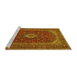 Sideview of Machine Washable Medallion Yellow Traditional Rug, wshtr2120yw