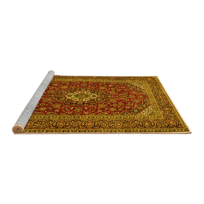 Sideview of Machine Washable Medallion Yellow Traditional Rug, wshtr2120yw