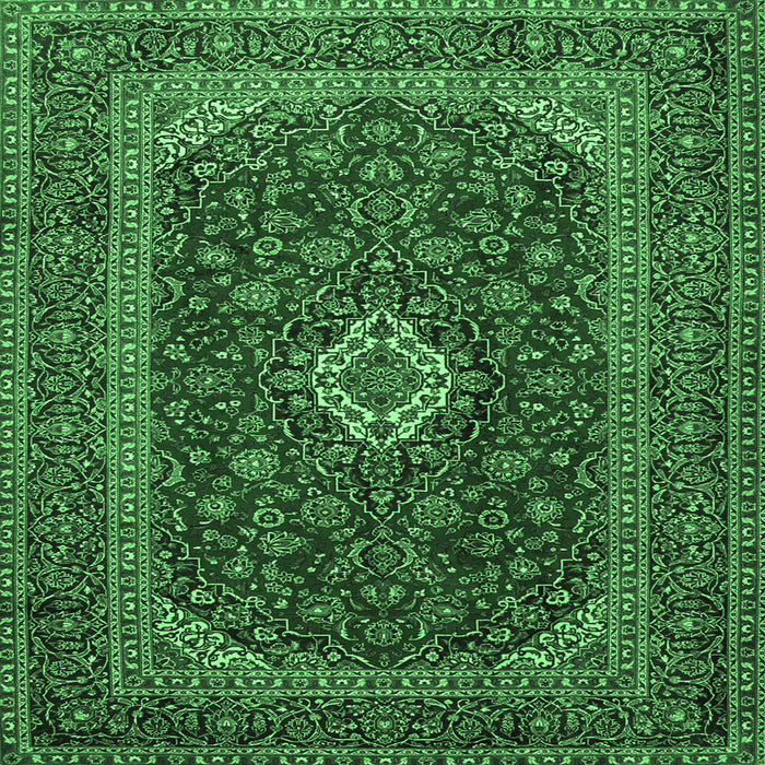 Square Machine Washable Medallion Emerald Green Traditional Area Rugs, wshtr2120emgrn