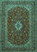 Machine Washable Medallion Turquoise Traditional Area Rugs, wshtr2120turq