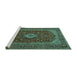 Sideview of Machine Washable Medallion Turquoise Traditional Area Rugs, wshtr2120turq