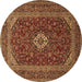 Round Machine Washable Medallion Brown Traditional Rug, wshtr2120brn