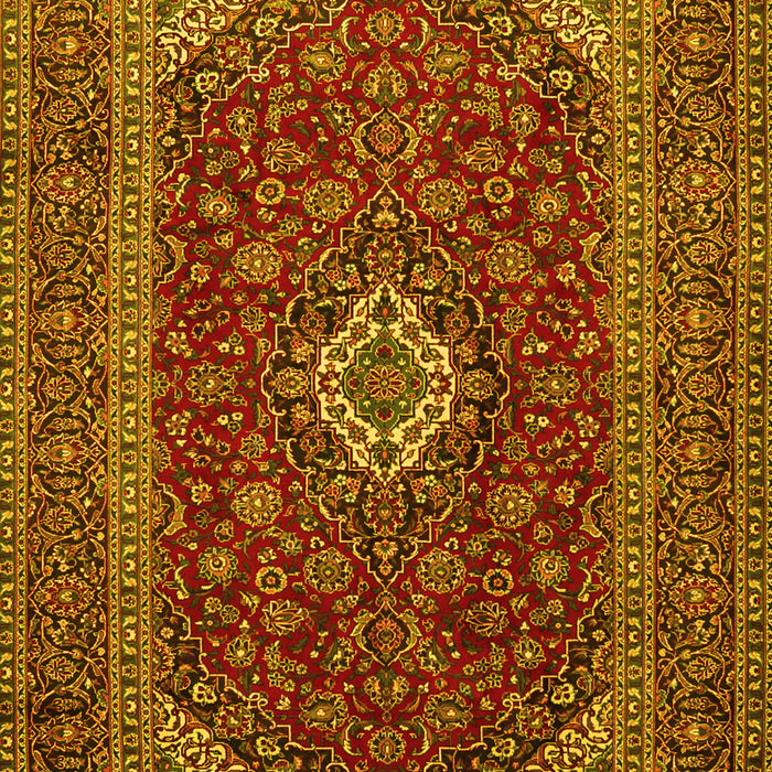 Machine Washable Medallion Yellow Traditional Rug, wshtr2120yw