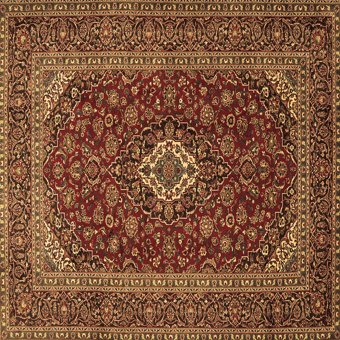 Square Machine Washable Medallion Brown Traditional Rug, wshtr2120brn