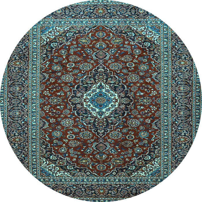 Round Medallion Light Blue Traditional Rug, tr2120lblu