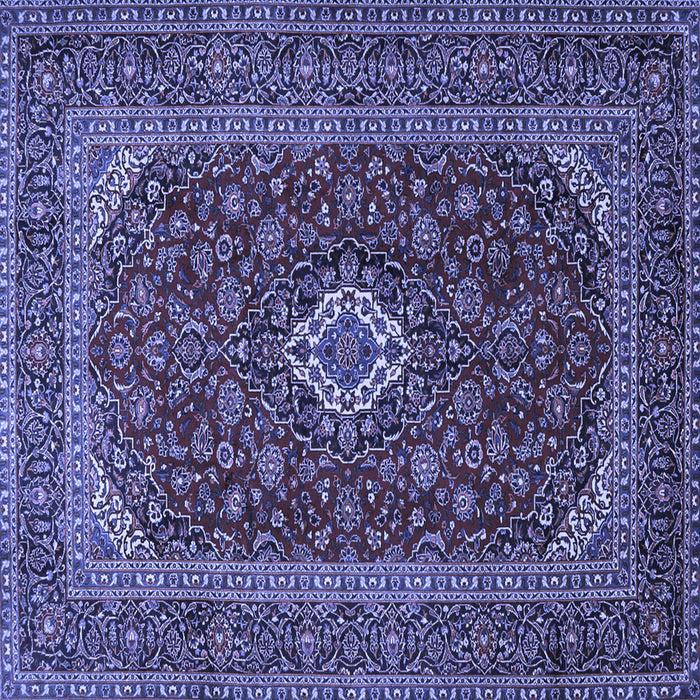 Square Machine Washable Medallion Blue Traditional Rug, wshtr2120blu