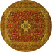 Round Machine Washable Medallion Yellow Traditional Rug, wshtr2120yw