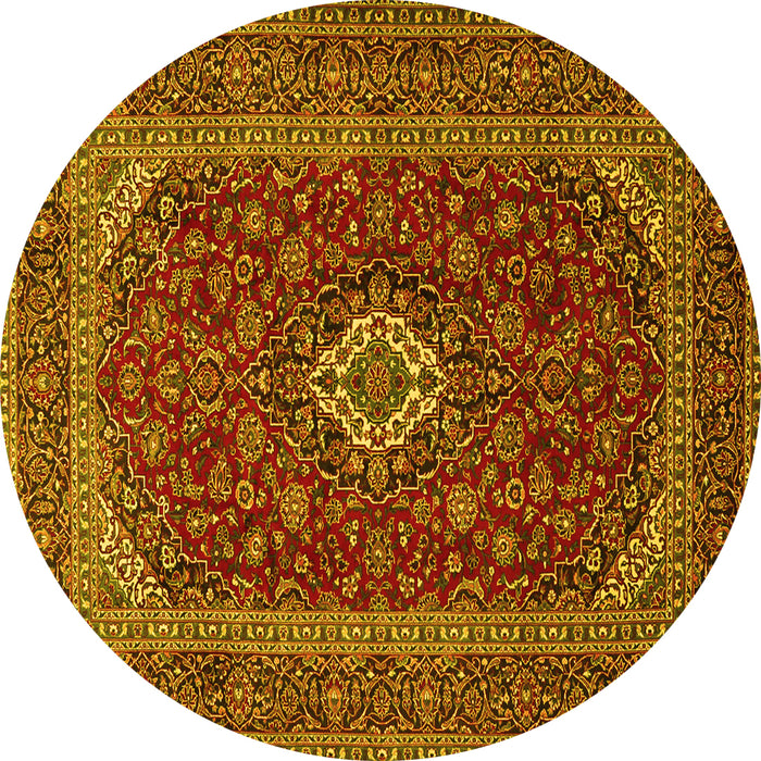 Round Medallion Yellow Traditional Rug, tr2120yw