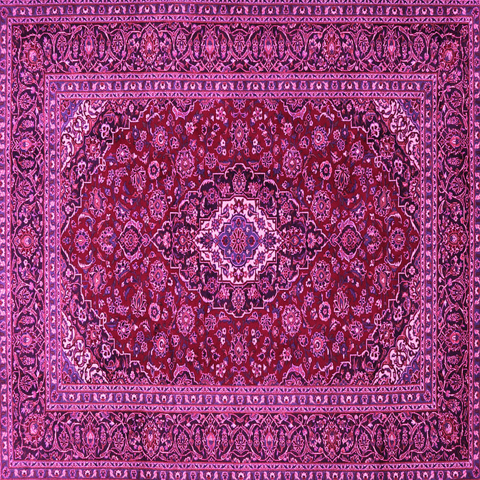 Square Machine Washable Medallion Pink Traditional Rug, wshtr2120pnk