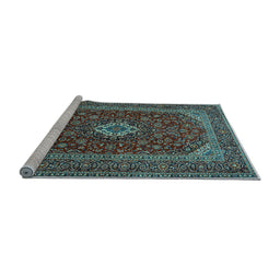 Sideview of Machine Washable Medallion Light Blue Traditional Rug, wshtr2120lblu