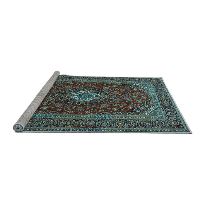 Sideview of Machine Washable Medallion Light Blue Traditional Rug, wshtr2120lblu