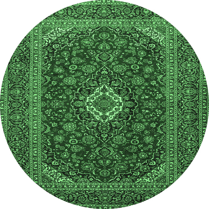 Round Machine Washable Medallion Emerald Green Traditional Area Rugs, wshtr2120emgrn