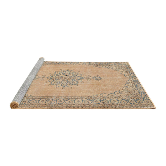 Sideview of Machine Washable Traditional Orange Brown Rug, wshtr2121