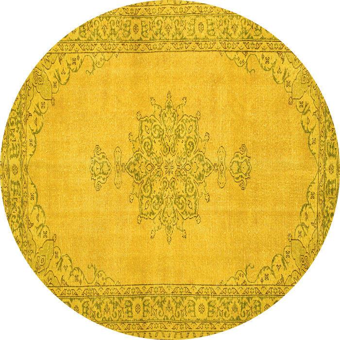Round Machine Washable Persian Yellow Traditional Rug, wshtr2121yw