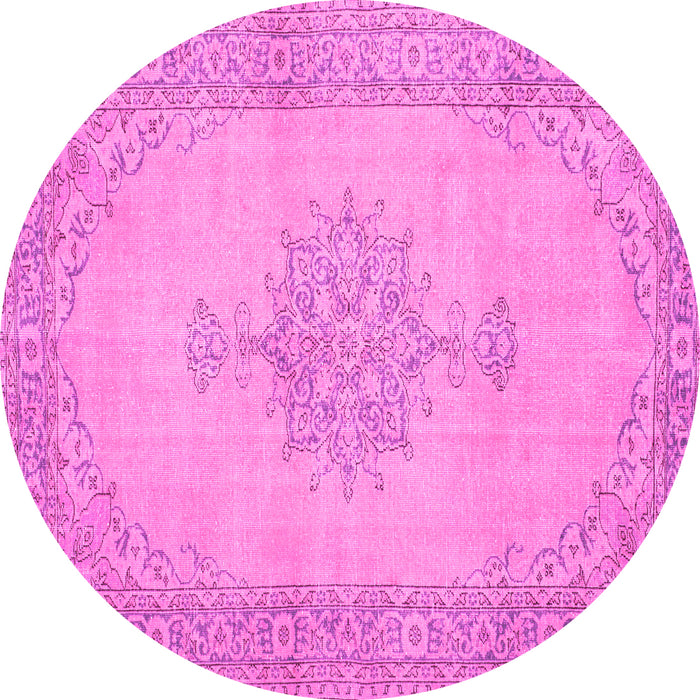 Round Machine Washable Persian Pink Traditional Rug, wshtr2121pnk
