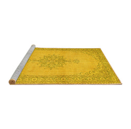 Sideview of Machine Washable Persian Yellow Traditional Rug, wshtr2121yw
