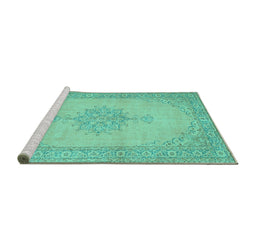 Sideview of Machine Washable Persian Turquoise Traditional Area Rugs, wshtr2121turq