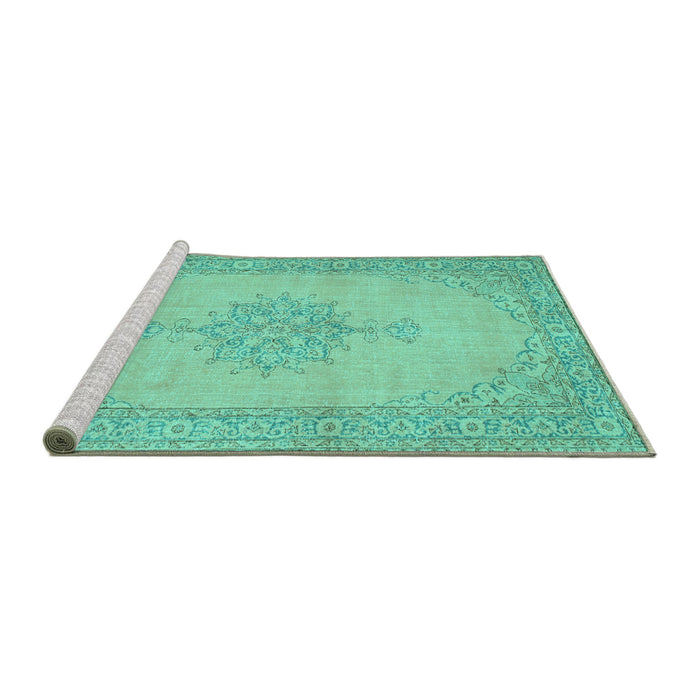 Sideview of Machine Washable Persian Turquoise Traditional Area Rugs, wshtr2121turq