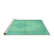 Sideview of Machine Washable Persian Turquoise Traditional Area Rugs, wshtr2121turq