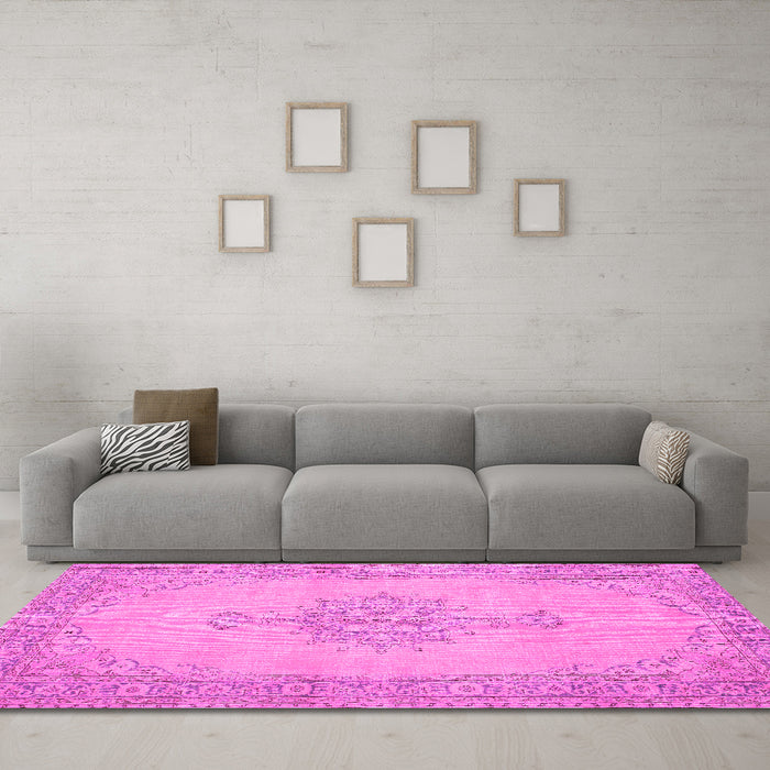 Machine Washable Persian Pink Traditional Rug in a Living Room, wshtr2121pnk