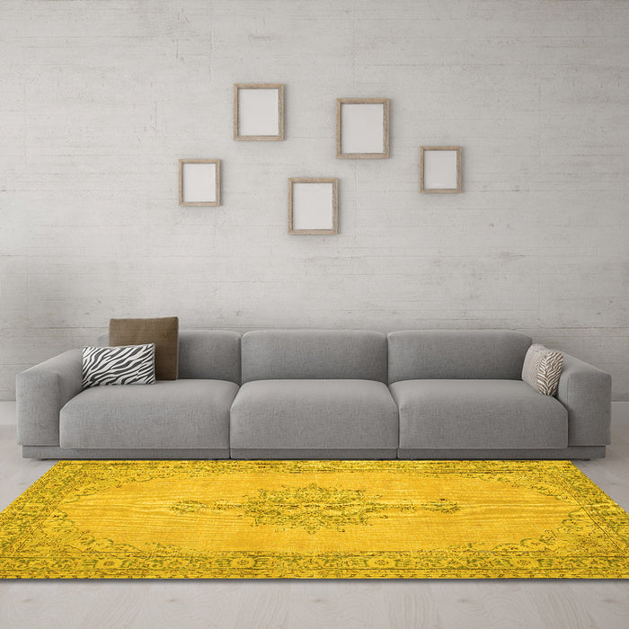 Machine Washable Persian Yellow Traditional Rug in a Living Room, wshtr2121yw