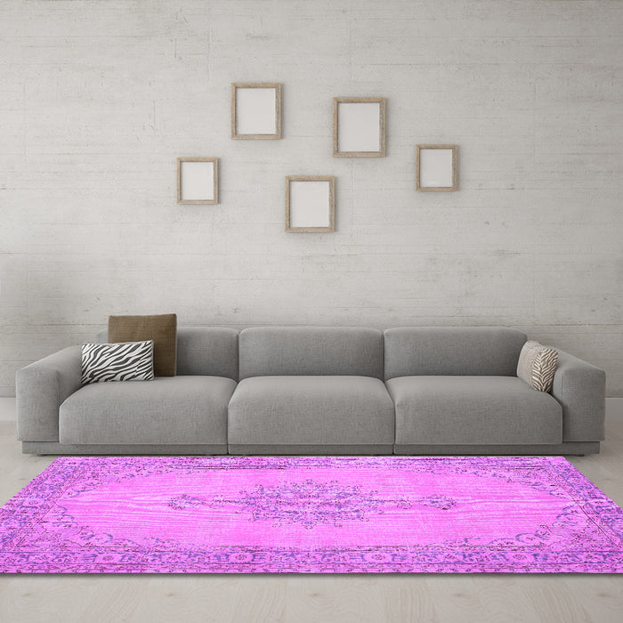 Machine Washable Persian Purple Traditional Area Rugs in a Living Room, wshtr2121pur