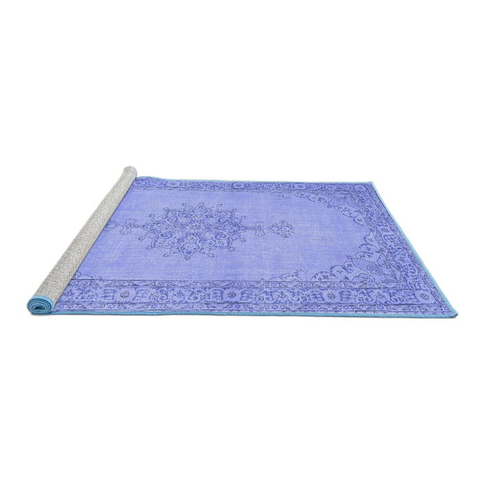 Sideview of Machine Washable Persian Blue Traditional Rug, wshtr2121blu