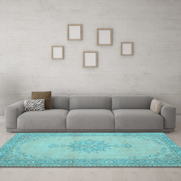 Machine Washable Persian Light Blue Traditional Rug in a Living Room, wshtr2121lblu