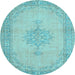 Round Machine Washable Persian Light Blue Traditional Rug, wshtr2121lblu