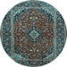 Round Medallion Light Blue Traditional Rug, tr2122lblu