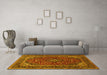 Machine Washable Medallion Yellow Traditional Rug in a Living Room, wshtr2122yw