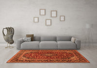 Machine Washable Medallion Orange Traditional Rug, wshtr2122org