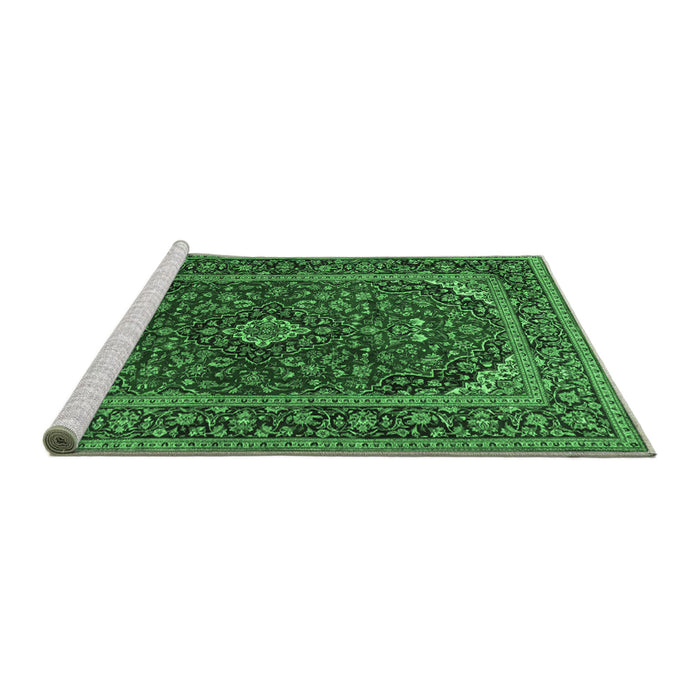 Sideview of Machine Washable Medallion Emerald Green Traditional Area Rugs, wshtr2122emgrn