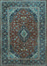 Machine Washable Medallion Light Blue Traditional Rug, wshtr2122lblu