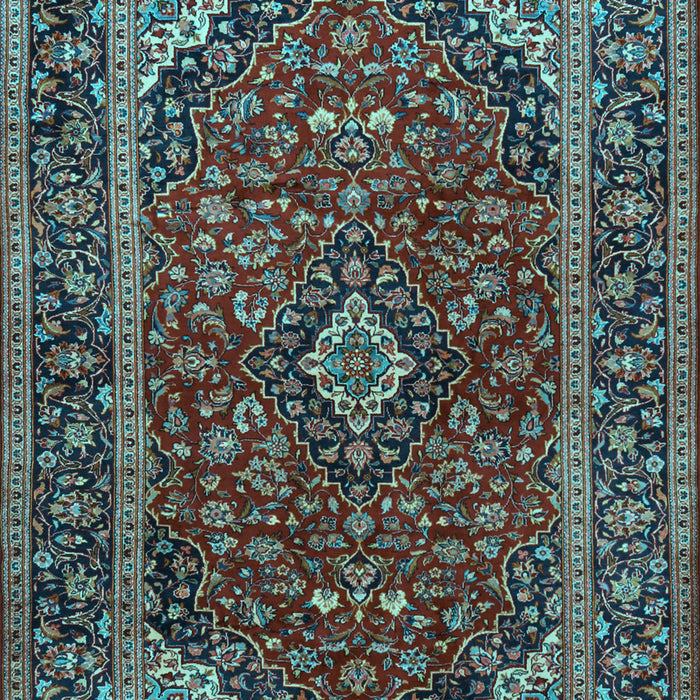 Machine Washable Medallion Light Blue Traditional Rug, wshtr2122lblu