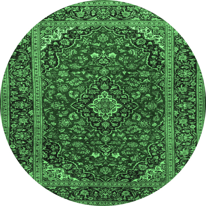 Round Medallion Emerald Green Traditional Rug, tr2122emgrn