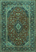 Machine Washable Medallion Turquoise Traditional Area Rugs, wshtr2122turq