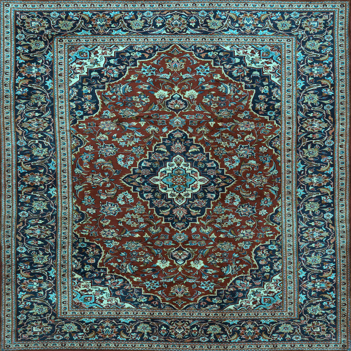 Square Medallion Light Blue Traditional Rug, tr2122lblu