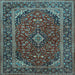 Square Medallion Light Blue Traditional Rug, tr2122lblu