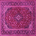 Square Machine Washable Medallion Pink Traditional Rug, wshtr2122pnk