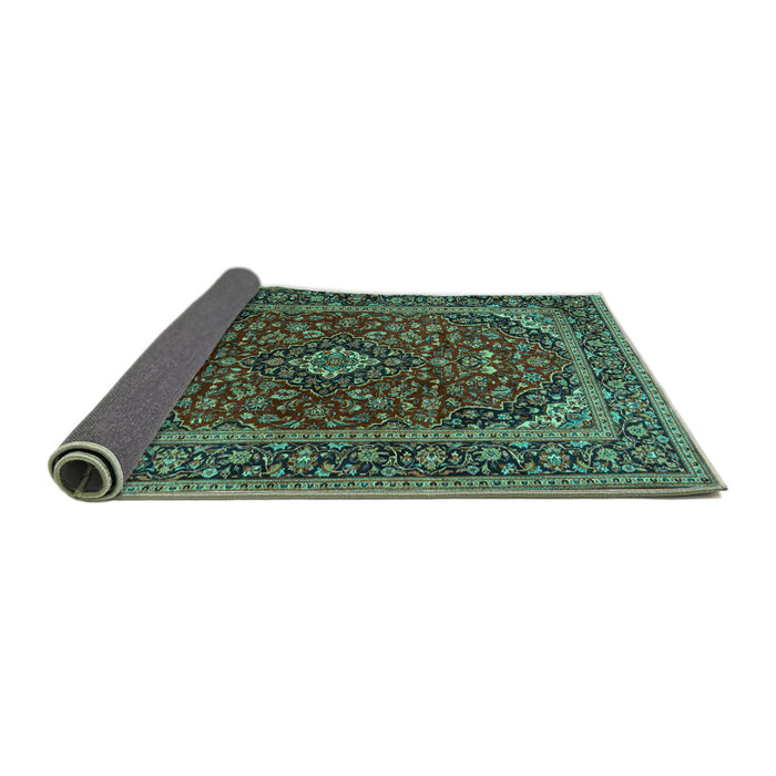 Sideview of Medallion Turquoise Traditional Rug, tr2122turq