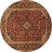 Round Machine Washable Medallion Brown Traditional Rug, wshtr2122brn