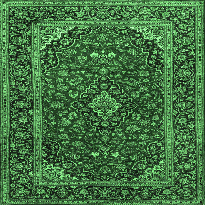 Square Machine Washable Medallion Emerald Green Traditional Area Rugs, wshtr2122emgrn