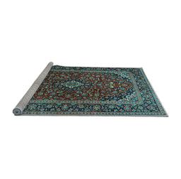 Sideview of Machine Washable Medallion Light Blue Traditional Rug, wshtr2122lblu