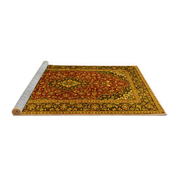 Sideview of Machine Washable Medallion Yellow Traditional Rug, wshtr2122yw