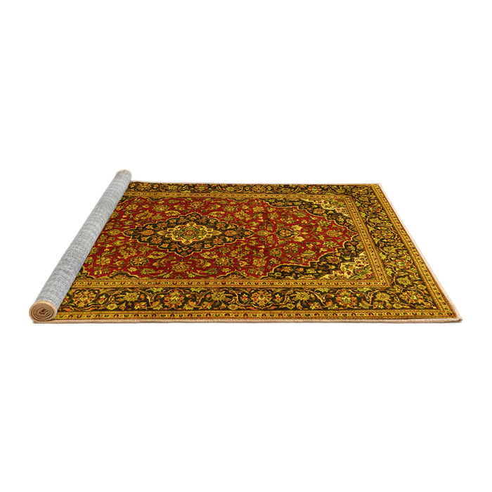 Sideview of Machine Washable Medallion Yellow Traditional Rug, wshtr2122yw