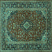 Square Machine Washable Medallion Turquoise Traditional Area Rugs, wshtr2122turq