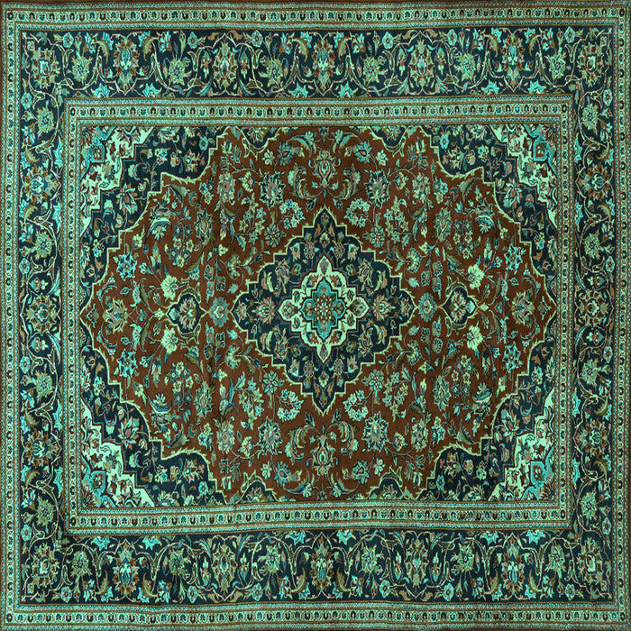 Square Medallion Turquoise Traditional Rug, tr2122turq